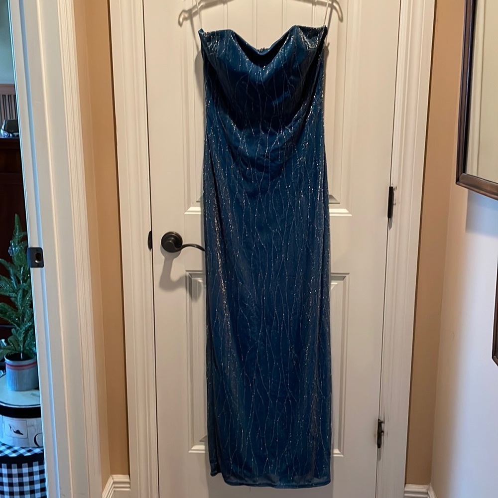 GUNNE SAX  11 Strapless Body-con Long Dark Blue with Sparkling Accoutrements NWT